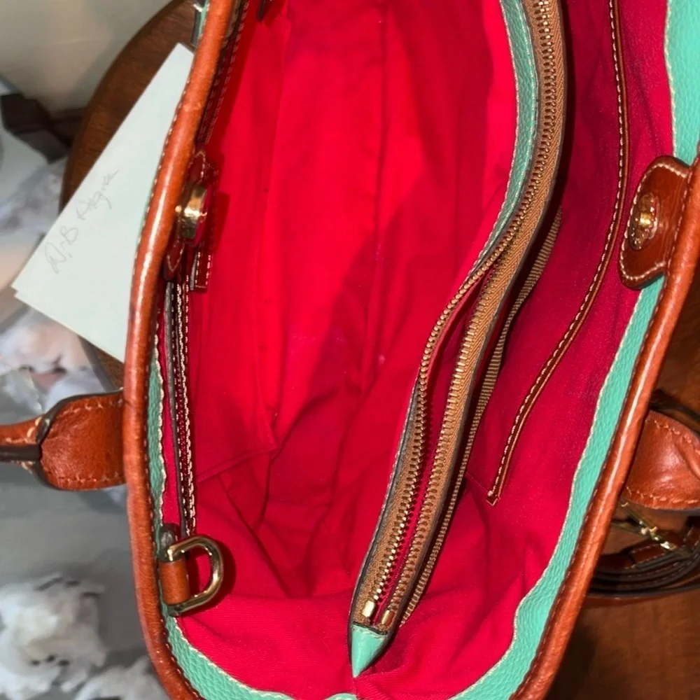 Dooney Bourke Bright mint satchel Crossbody /Shoulder bag Leather/brown trim